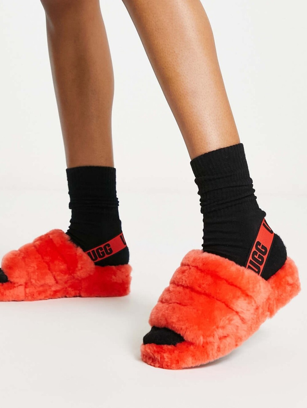 UGG Fluff Yeah Slides in Hazard Orange Fluffy Sheepskin Slide Women's SZ 10